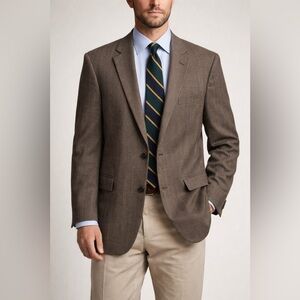 Brooks Brothers 346 Blazer 44L Brown Wool Herringbone 2 Button Sport Coat mens